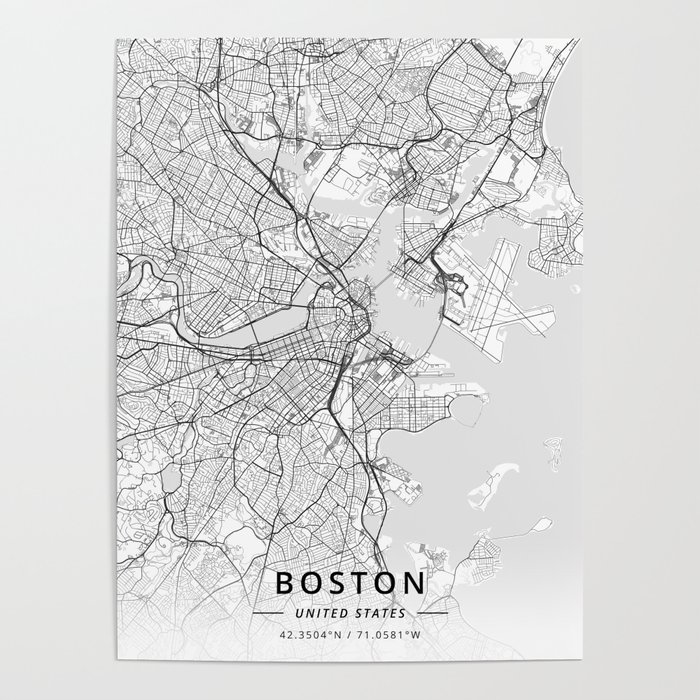 Boston, United States - Light Map Poster