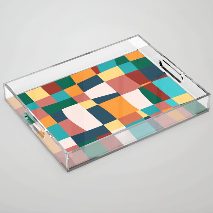 Colorful Geometric Checkered Prints Acrylic Tray