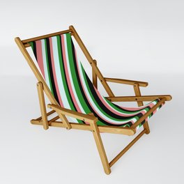 [ Thumbnail: Forest Green, Black, Light Coral & Light Cyan Colored Stripes/Lines Pattern Sling Chair ]