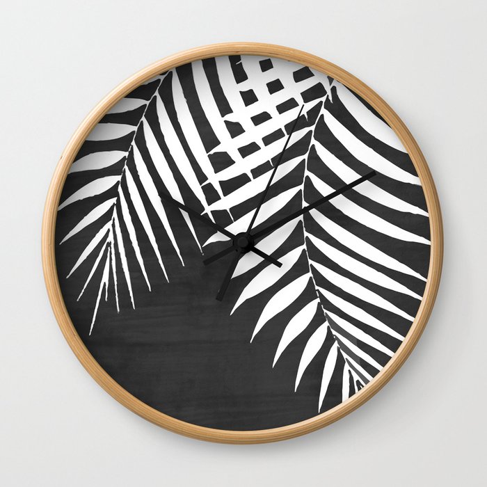Black Paint Stroke of Palm Leaves Wall Clock