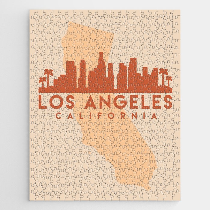 LOS ANGELES CALIFORNIA CITY MAP SKYLINE EARTH TONES Jigsaw Puzzle