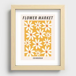 Flower market, Edinburgh, Colorful retro print, Fun art, Cottagecore, Positive art, Abstract yellow flowers Recessed Framed Print