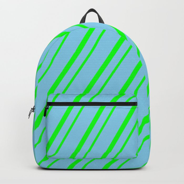 Sky Blue & Lime Colored Striped Pattern Backpack