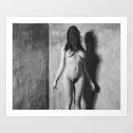Nude woman in a dark dirty cellar  Art Print
