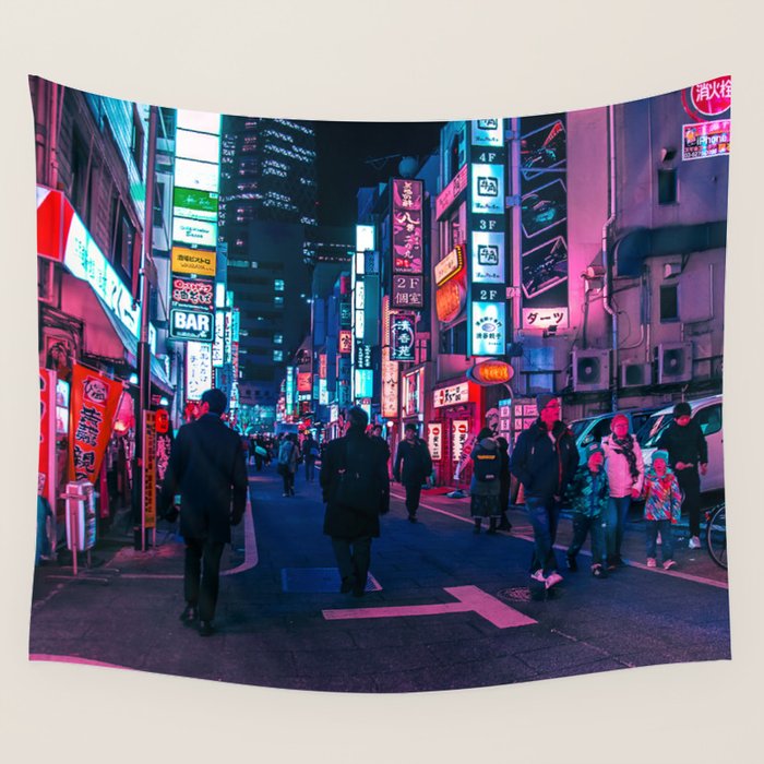 Take A Walk Under The Neon Wall Tapestry by HimanshiShah Society6