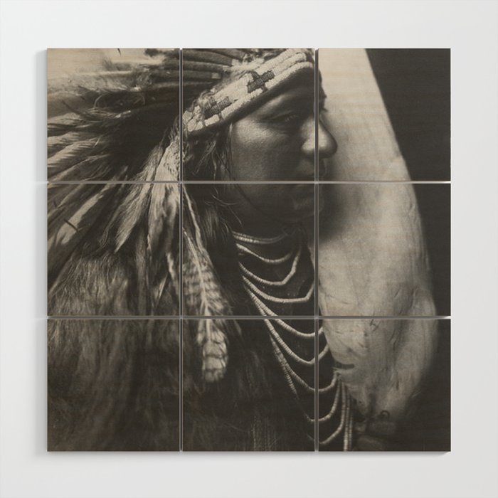 Native American Nez Perce Brave Plateau area tribe black and white American West photography Wood Wall Art