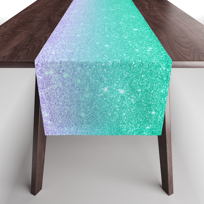 Mermaid purple teal aqua FAUX glitter ombre gradient Table Runner by Audrey  Chenal