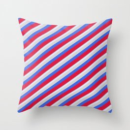 [ Thumbnail: Colorful Dark Gray, Lavender, Light Grey, Royal Blue, and Crimson Colored Stripes/Lines Pattern Throw Pillow ]