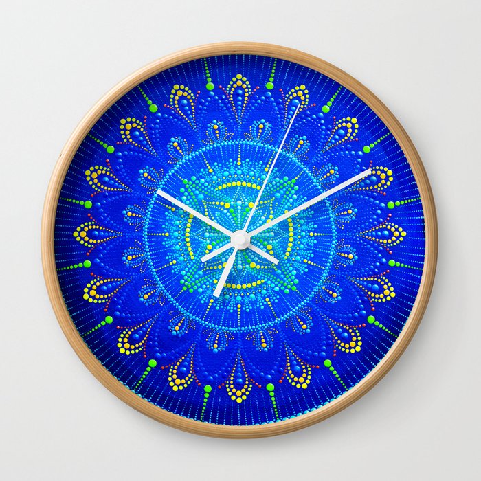 Blue mandala painting on canvas Wall Clock