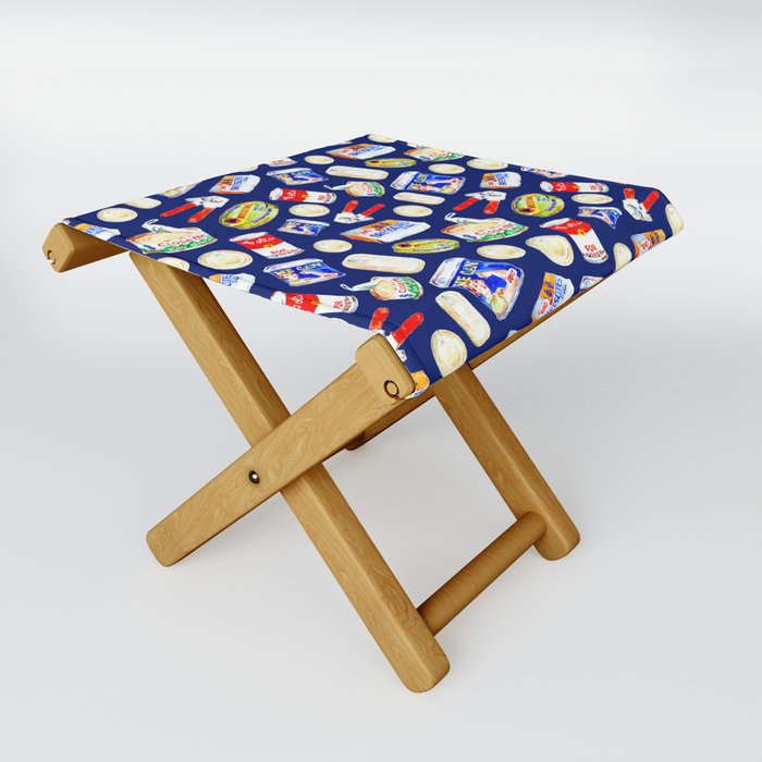 Feminist Vintage Cans - Dark Blue Folding Stool