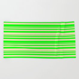[ Thumbnail: Lime & Tan Colored Lined Pattern Beach Towel ]