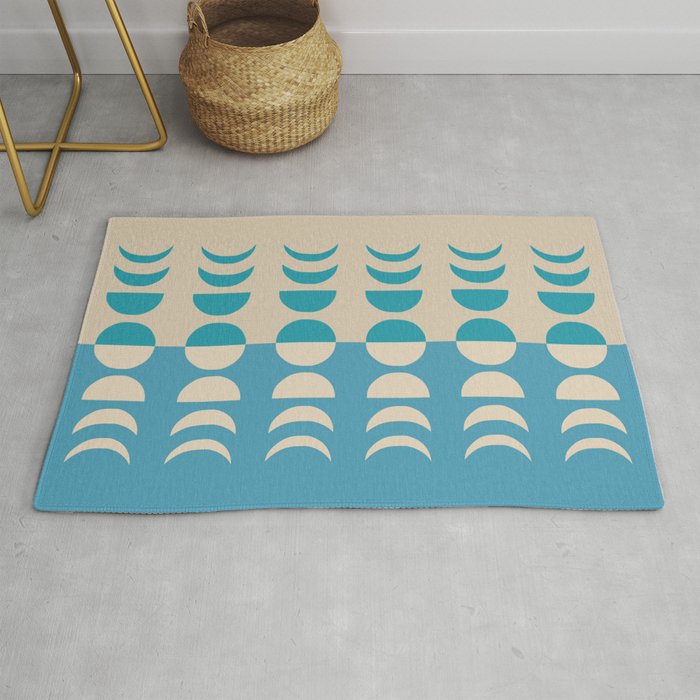 Moon Phases 30 in Teal Tan Blue Rug