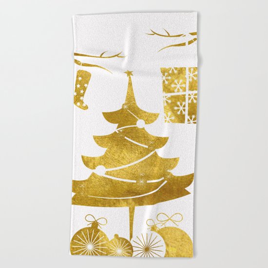 Gold Christmas 03 Beach Towel
