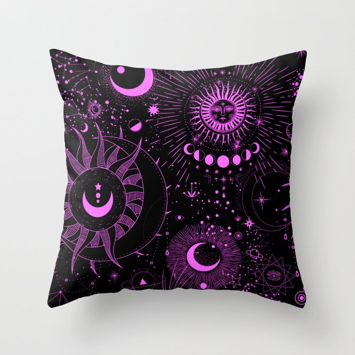 Sun and moon astrology pattern Throw Pillow