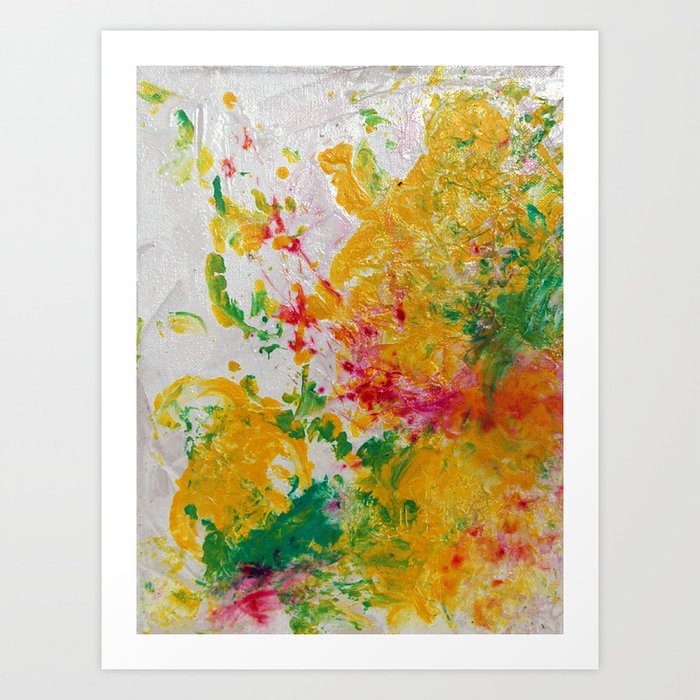 Spring Floral #1 - Yellow, Green & Pink Abstract Pring Art Print