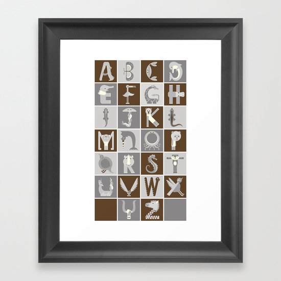 Neutral Vertical Animal Alphabet (Complete Poster) Framed Art Print