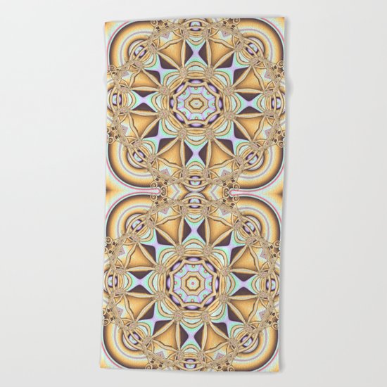 Elegant golden geometric kaleidoscope Beach Towel