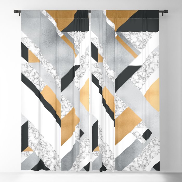 Gold Silver Marble Blackout Curtain, Black White Gold Curtains