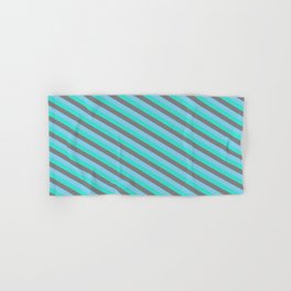 [ Thumbnail: Turquoise, Grey & Sky Blue Colored Striped Pattern Hand & Bath Towel ]