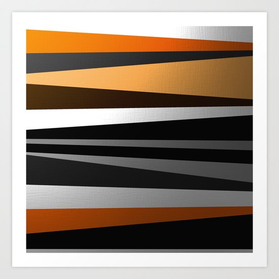Metallic II - Abstract, geometric, metallic effect stripes, gold, silver, black Art Print