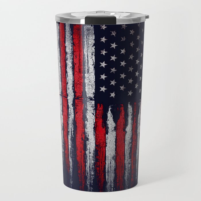 Red & white American flag on Navy ink Travel Mug