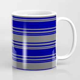 [ Thumbnail: Blue and Dim Grey Colored Stripes Pattern Coffee Mug ]