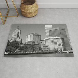 Downcity Skyline Providence, Rhode Island black and white photographic portrait - photography by Julian Colton Rug