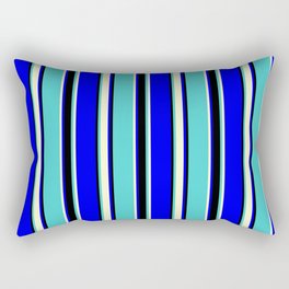 [ Thumbnail: Blue, Light Yellow, Turquoise, and Black Colored Striped/Lined Pattern Rectangular Pillow ]