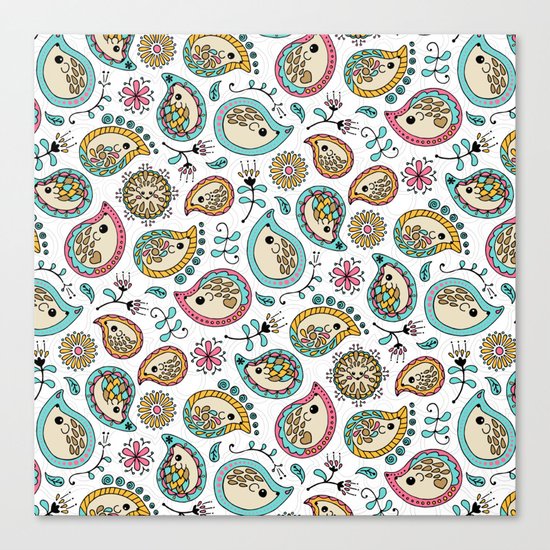 Hedgehog Paisley_Colors and White Canvas Print