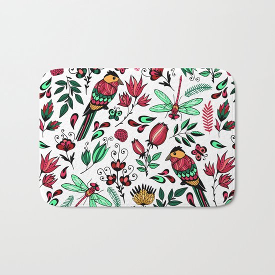 Birds and dragonflies Bath Mat