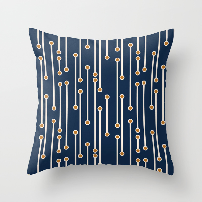 Dotted Lines In Navy Cream And Orange Throw Pillow By