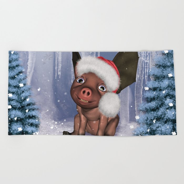 Christmas Cute Little Piglet Beach Towel