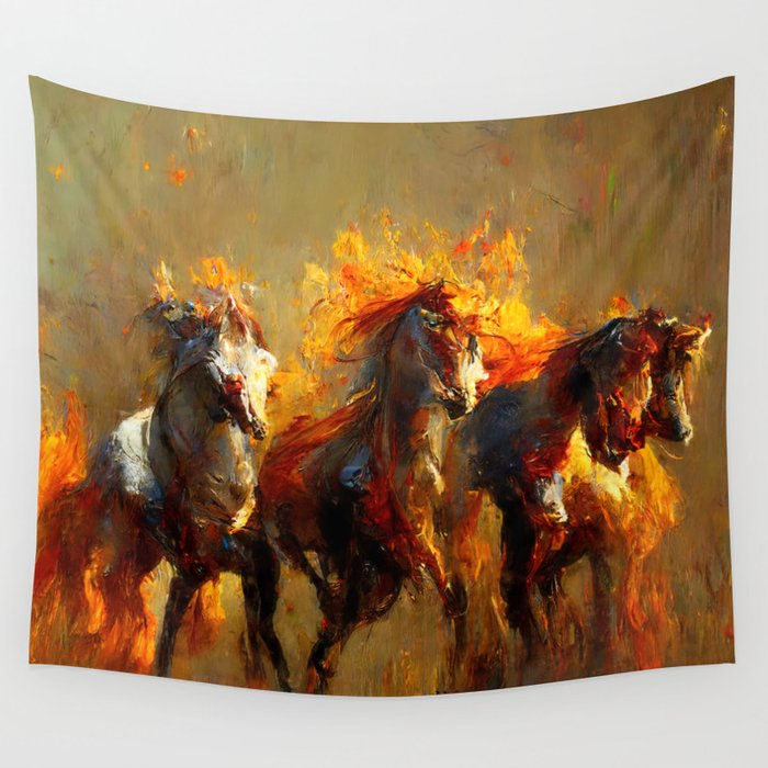 Flaming Horses Wall Tapestry