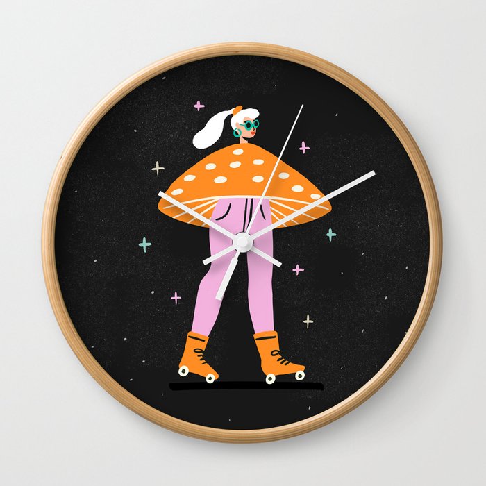 Mushroom Roller girl in Space Wall Clock