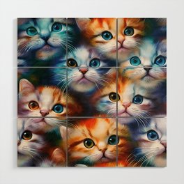 Cute Cat Faces Pattern for cats lovers Wood Wall Art