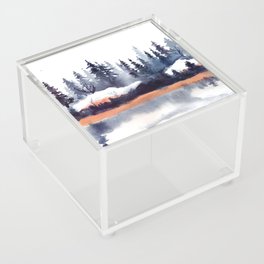 Winter Landscape With Pine Trees And Snow Watercolor Acrylic Box