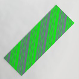 [ Thumbnail: Lime and Slate Gray Colored Stripes/Lines Pattern Yoga Mat ]