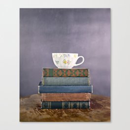 Teacup on a Stack of Vintage Books Canvas Print