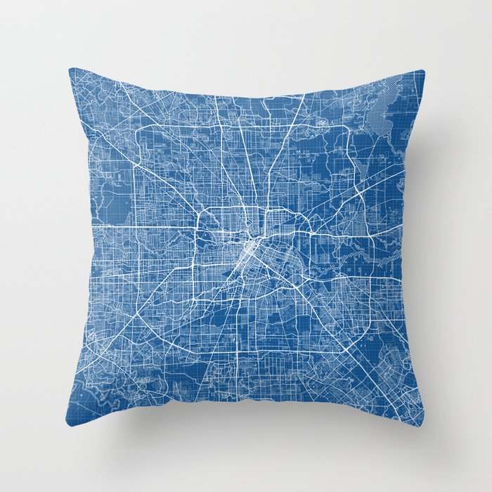 Houston City Map of Texas, USA - Blueprint Throw Pillow