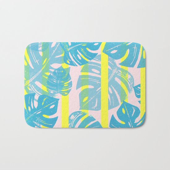 Linocut Monstera Neon Bath Mat