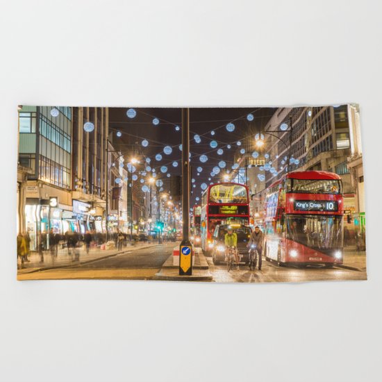 Christmas in London Beach Towel
