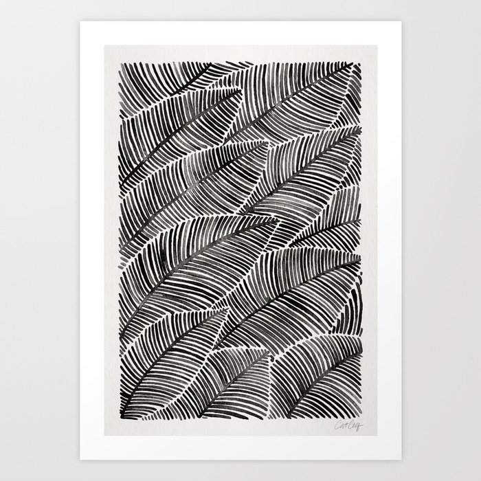 Tropical Palm Leaves – Black Palette Art Print