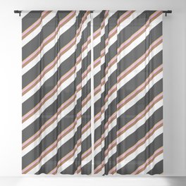 [ Thumbnail: Eye-catching Goldenrod, Plum, Brown, White & Black Colored Stripes Pattern Sheer Curtain ]