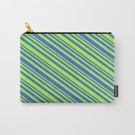 [ Thumbnail: Light Green & Royal Blue Colored Lines/Stripes Pattern Carry-All Pouch ]