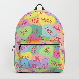 Candy Hearts Pattern - NSFW Backpack | Typography, Digital, Candyhearts, Pattern, Heart, Ass, Colorful, Valentinesday, Graphicdesign, Valentine 