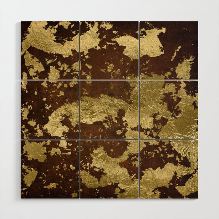 Brown Abstract Gold Flakes Wood Wall Art