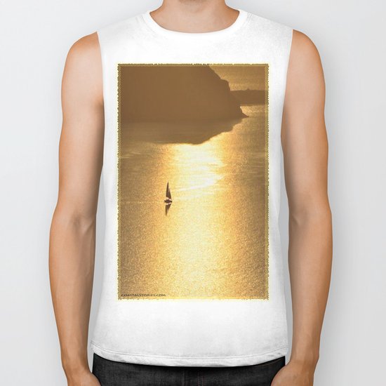 Golden Sailing on a Glittering Sea Biker Tank