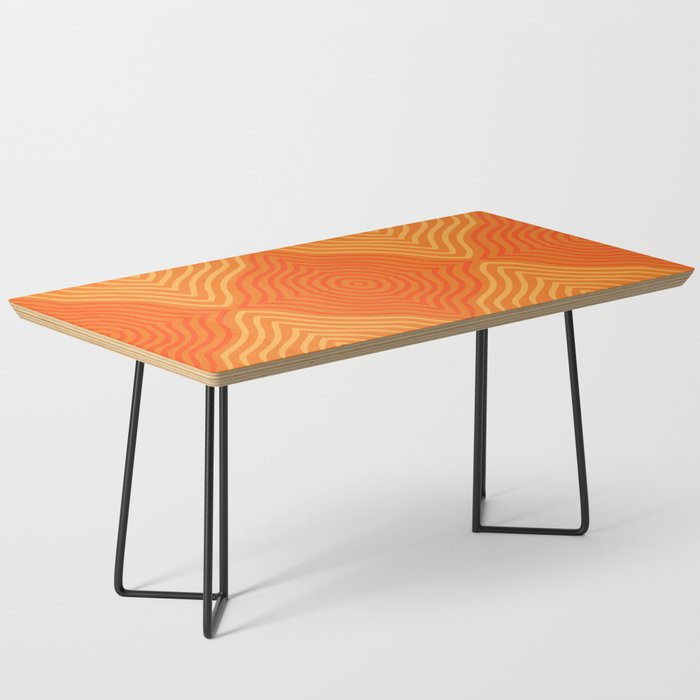 Summer Waves Tangerine Orange Abstract Line Art Retro 70’s Modern Ombre Tie Dye Diamond Pattern Coffee Table