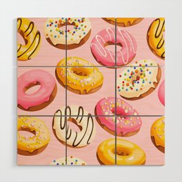 Doughnuts Pink Yellow Modern Confectionery Decor Wood Wall Art