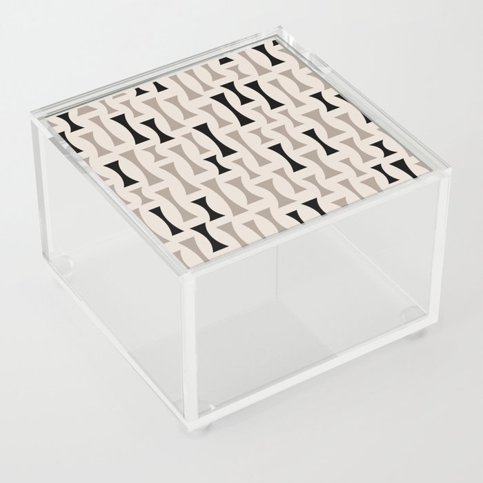 Retro Mid Century Modern Abstract Pattern 628 Black and Beige Acrylic Box